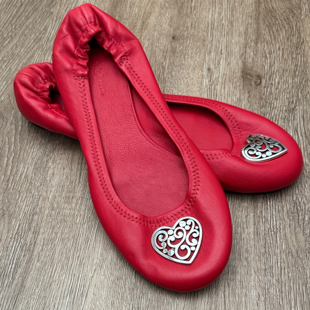 NWT Brighton Red Leather “Heart” Ballet Flats